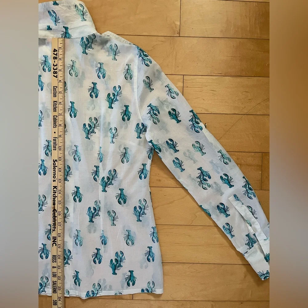 Tory Burch Women’s Brigitte Lobster Print Button Up Shirt - White/Turquoise- 2